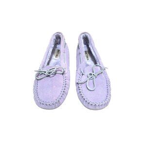 Minnetonka Lilac Suede Moccasin Slippers W/ Faux Fur Lining For Women Size 10